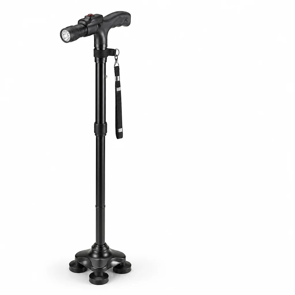 Lightweight Aluminum 4-Point Folding Cane (LED & Alarm)