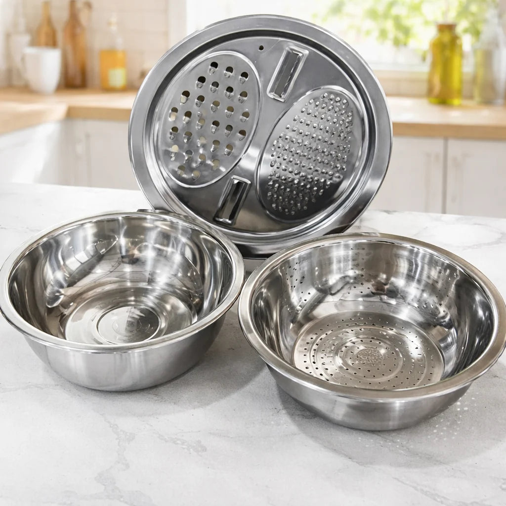3-in-1 Stainless Steel Mixing Bowl Set with Grater and Sieve