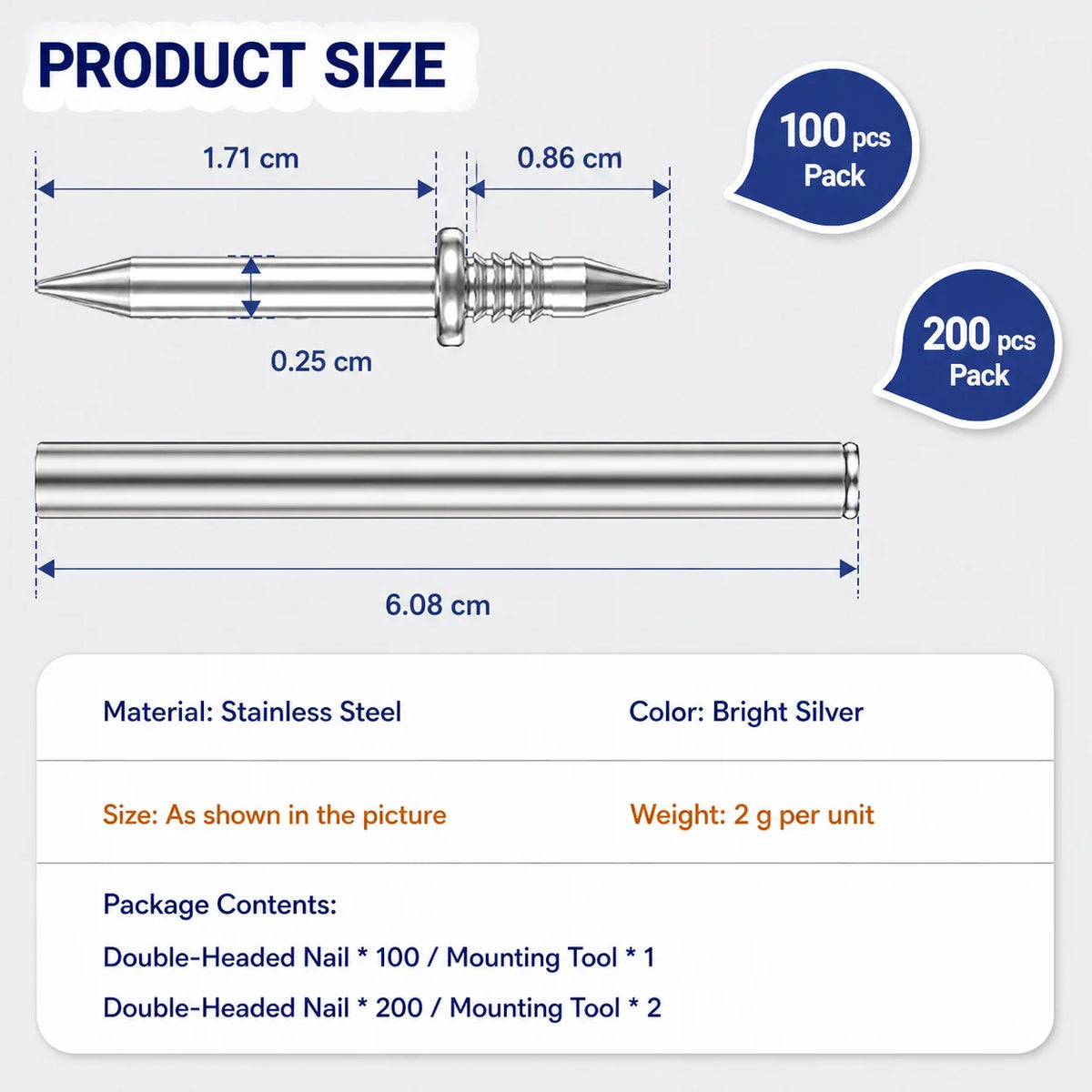 Skirting Board Nail Set – Double Head System 100 Pieces