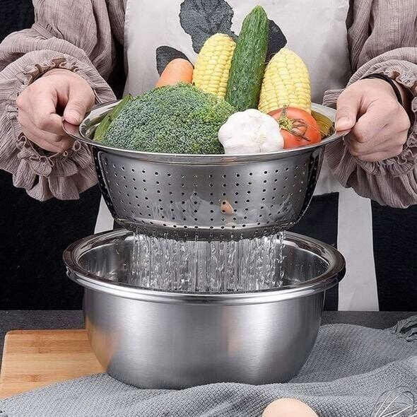 Vegetable Cutter Set with Grater, Sieve, and Mixing Bowl