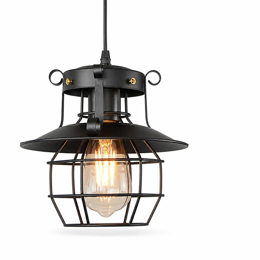 Vintage Industrial Pendant Light with Open Metal Cage (Adjustable Cable)