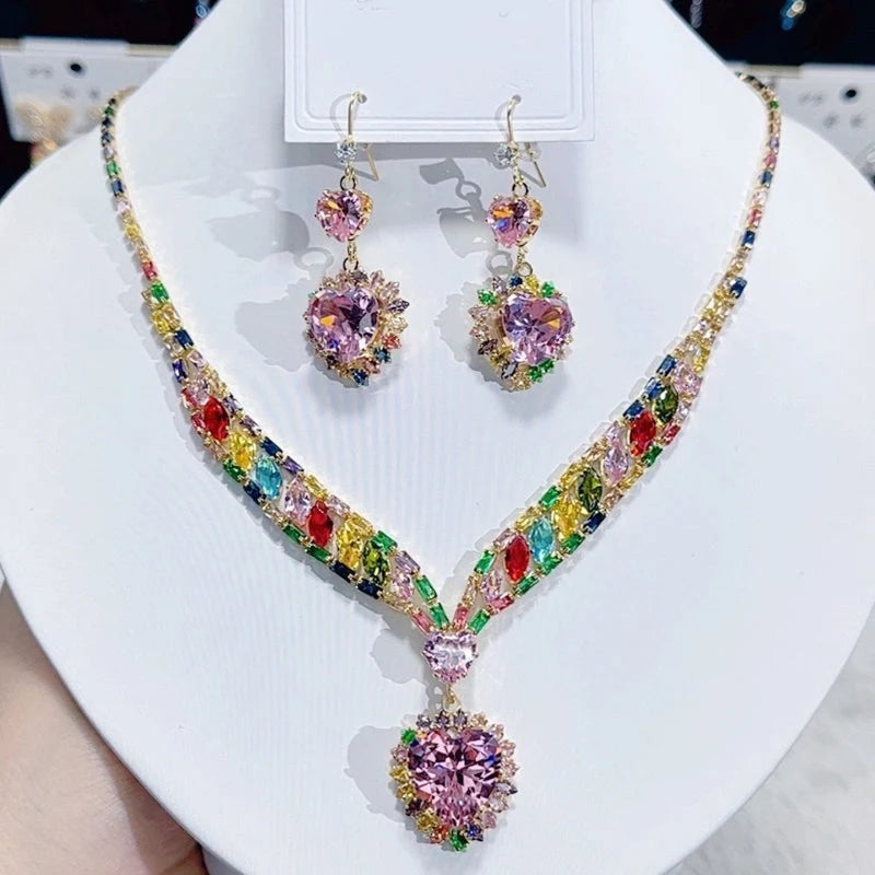 Heart Jewelry Set with Necklace and Earrings