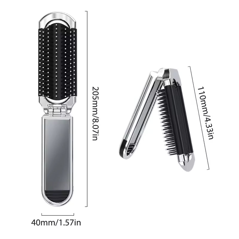 Compact Hairbrush with Built-in Mirror