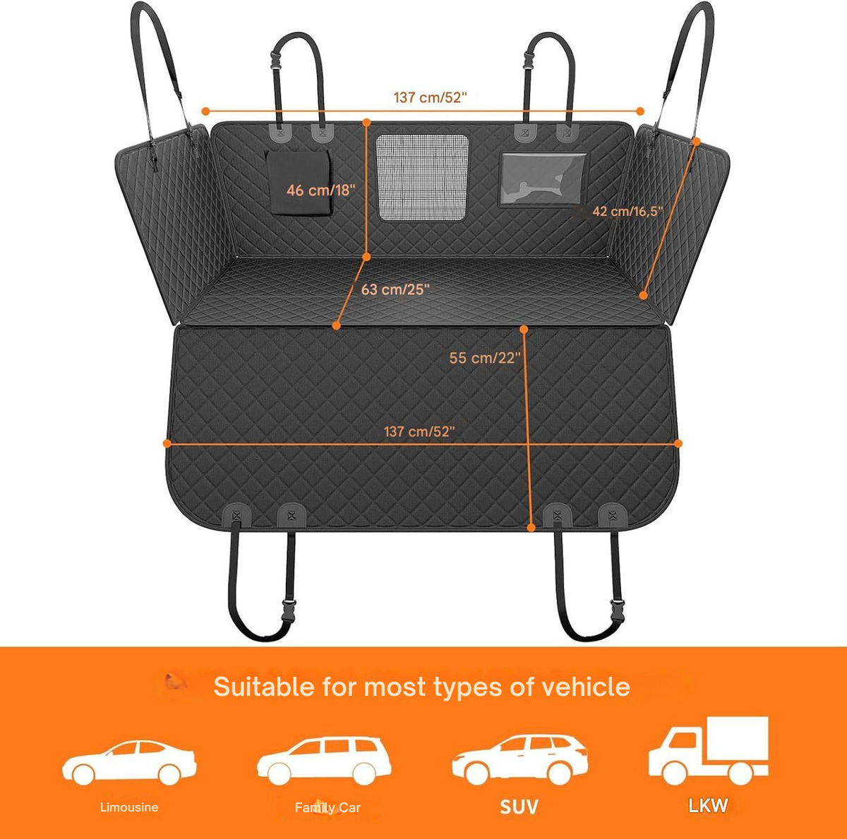 Car Seat Cover for Dogs – Water-Repellent Rear Seat Protection