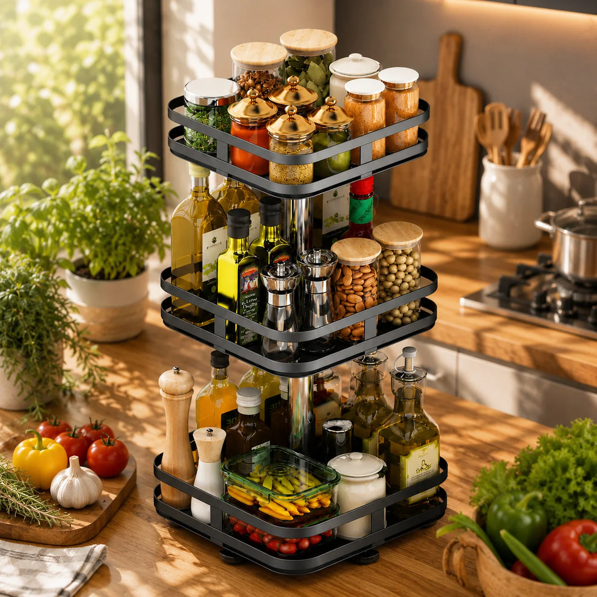 3-tier rotating metal spice rack