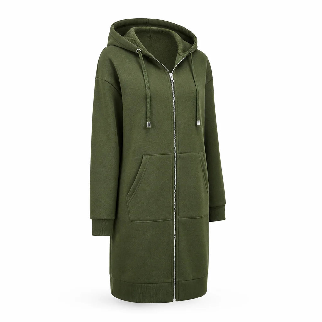 Cotton Blend Fleece Zip-Up Hoodie Tunic