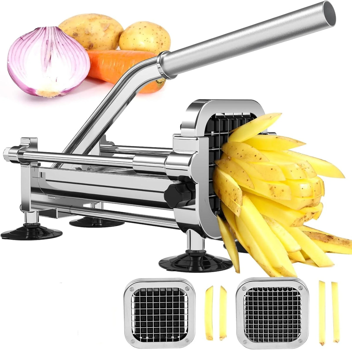 Stainless Steel French Fry Cutter with 2 Inserts