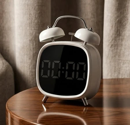 Digital alarm clock with classic twin bell