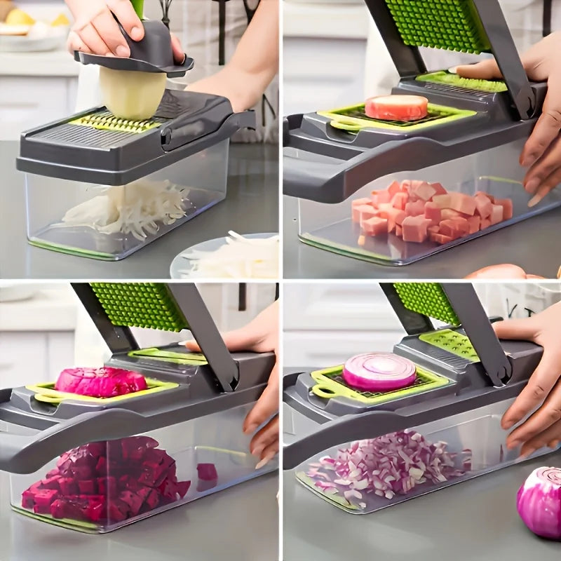 Multifunctional 16-in-1 Vegetable Cutter with Collection Container