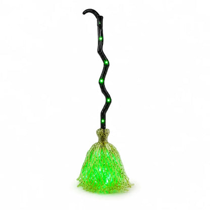 Motorized Green LED Witch Broom Decoration