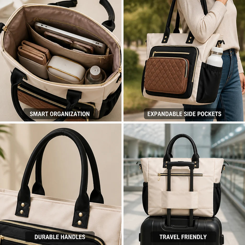 Bag with multiple compartments (expandable side pockets)