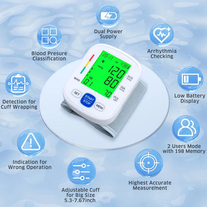 Wrist Blood Pressure Monitor with Backlit Display