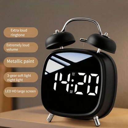 Digital alarm clock with classic twin bell