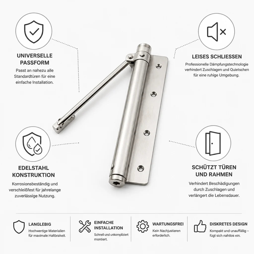Quiet stainless steel door damper with soft-close function