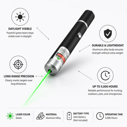 Daylight-Visible High-Performance Green Laser Pointer (Aluminum Housing)