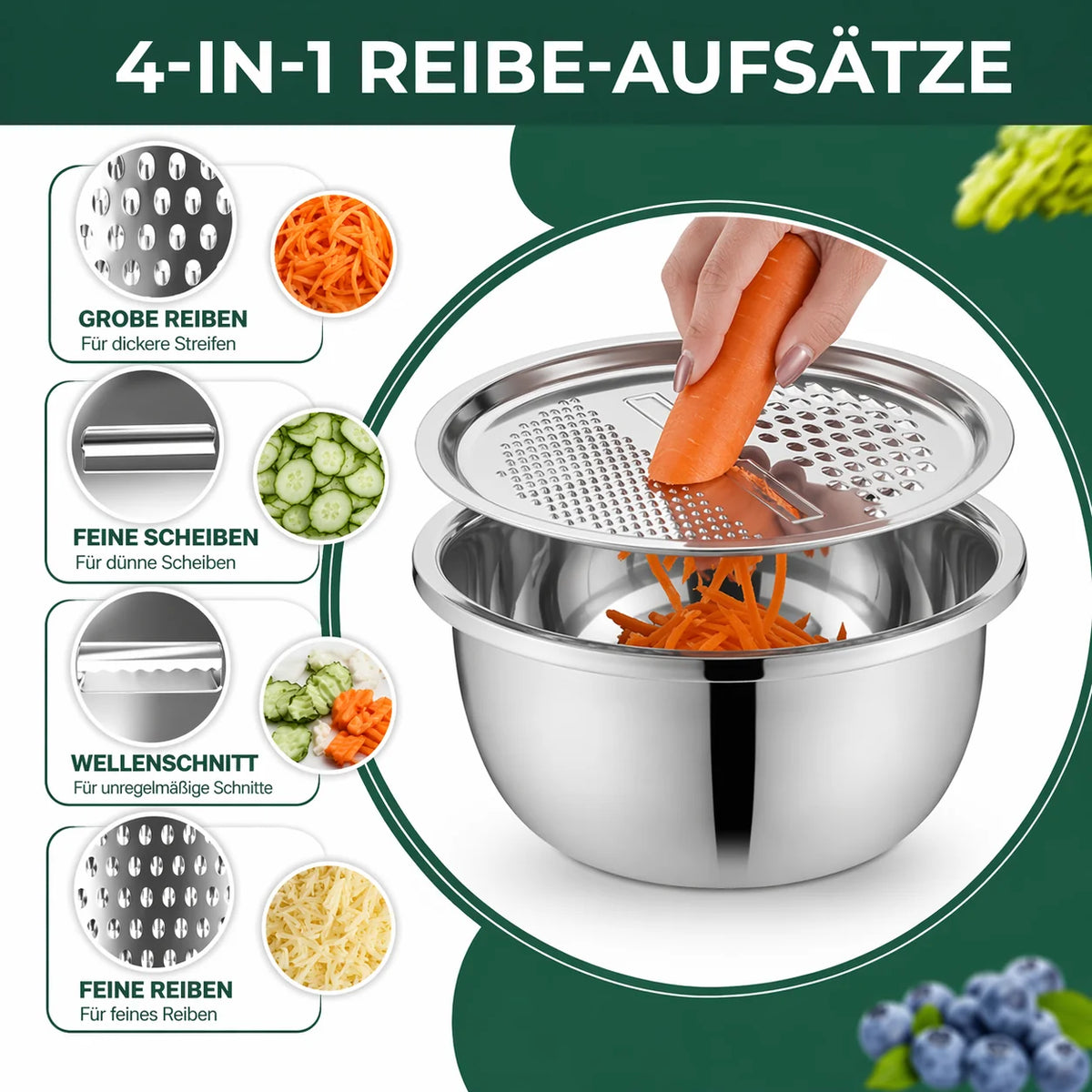 3-in-1 Stainless Steel Mixing Bowl Set with Grater and Sieve