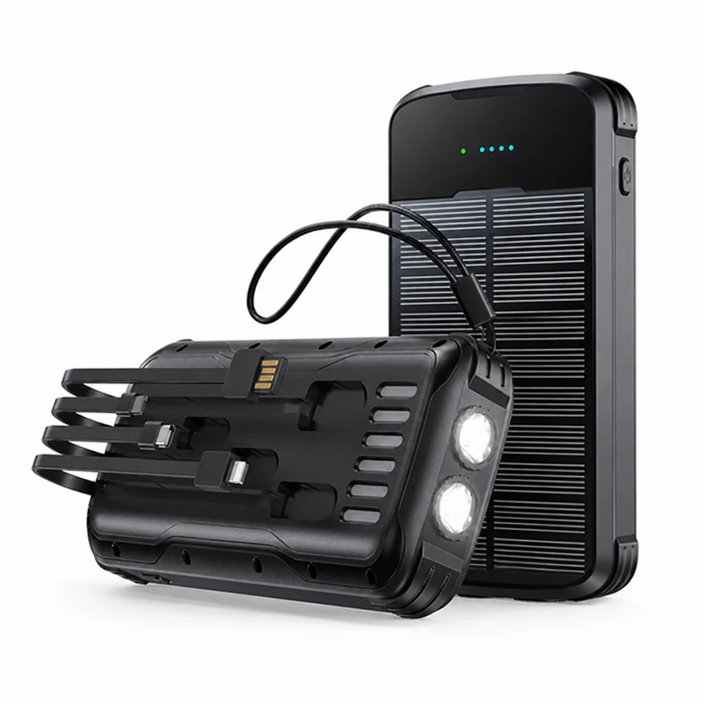 Solar-Powered High-Capacity Power Bank (Integrated Multi Charging Cables & Jump Starter)