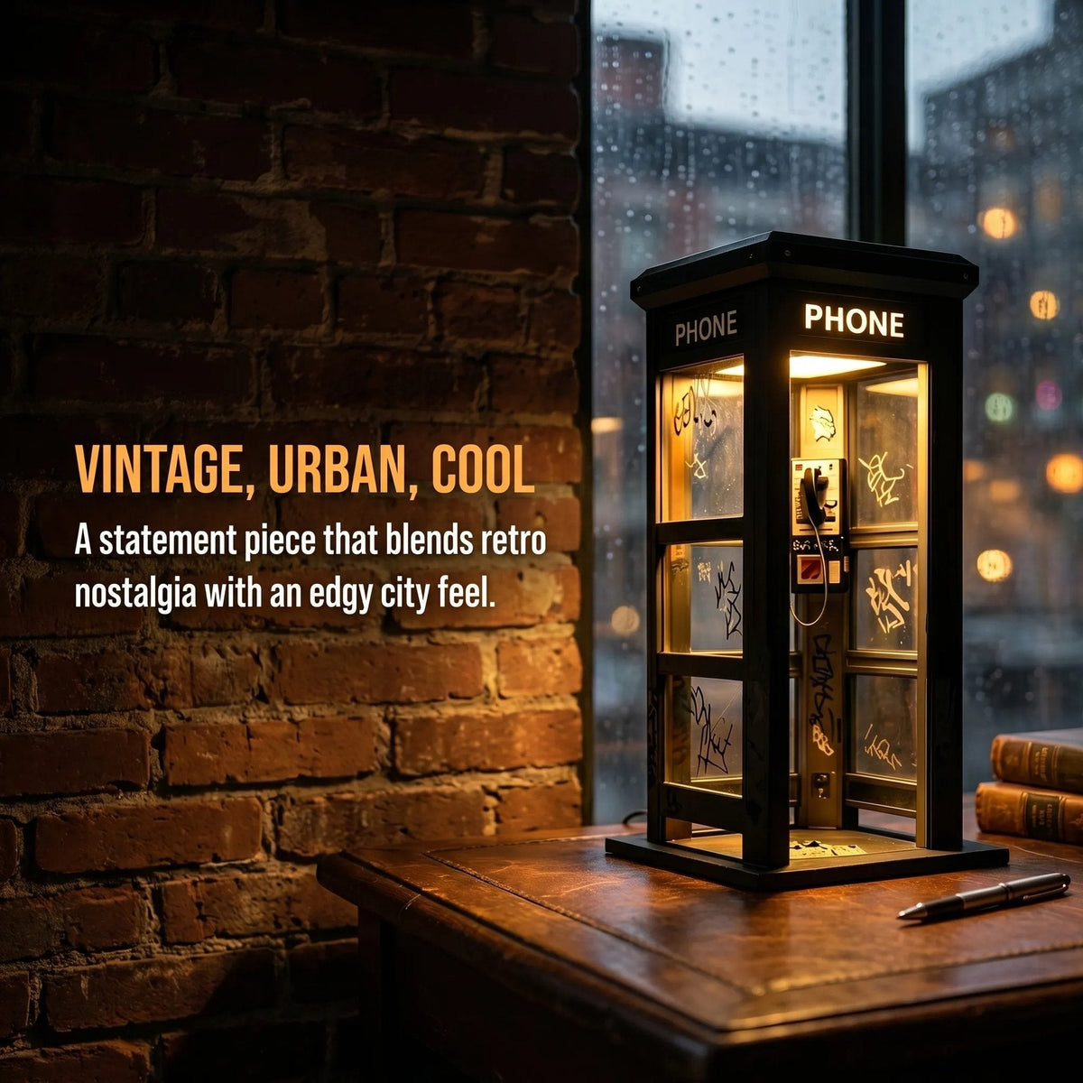 Retro Telephone Booth Lamp with Warm Ambient Light