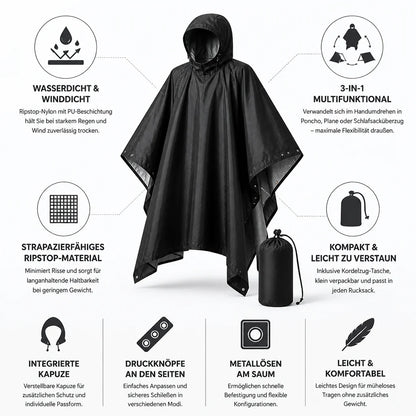 3-in-1 Waterproof Ripstop Rain Poncho