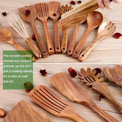Teak Kitchen Utensil Set 11-Piece with Holder