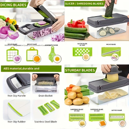 Multifunctional 16-in-1 Vegetable Cutter with Collection Container