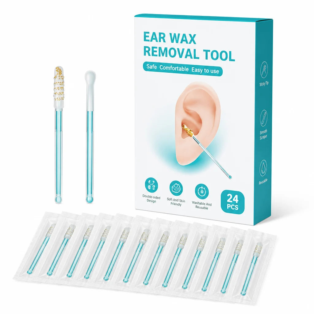 Adhesive, double-sided, reusable ear cleaning sticks (24 pieces)