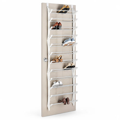 Space-saving, tool-free metal shoe rack for hanging on the door
