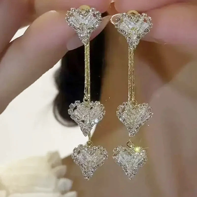 Luna Heart Earrings Gold with Crystals