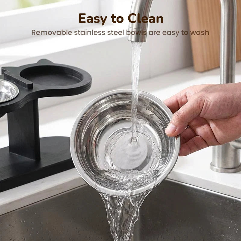 Ergonomic Feeding Bowl Stand with 3 Stainless Steel Bowls