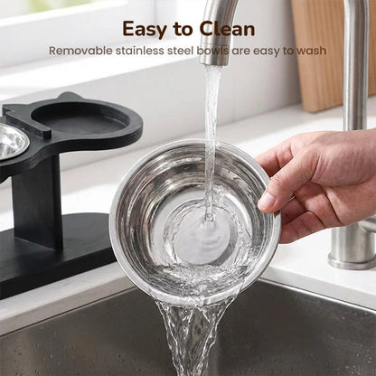 Ergonomic Feeding Bowl Stand with 3 Stainless Steel Bowls
