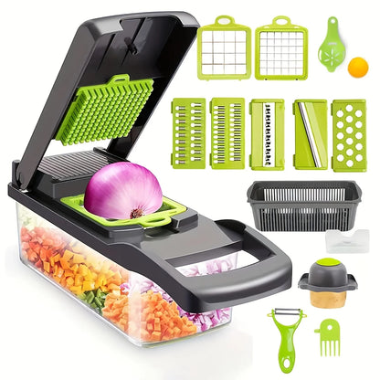Multifunctional 16-in-1 Vegetable Cutter with Collection Container