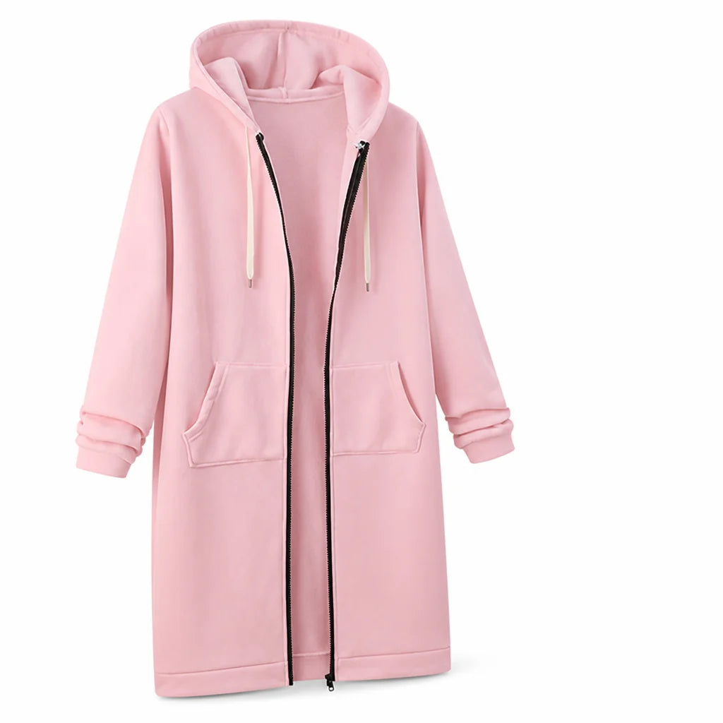 Cotton Blend Fleece Zip-Up Hoodie Tunic