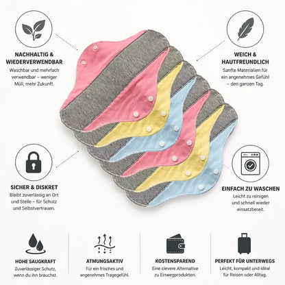 Washable Reusable Polyester Menstrual Pads (12-Pack)