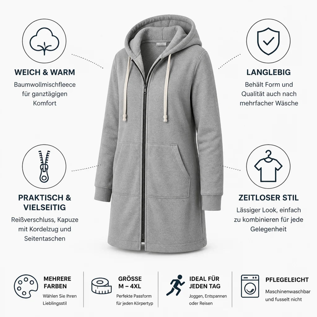 Cotton Blend Fleece Zip-Up Hoodie Tunic