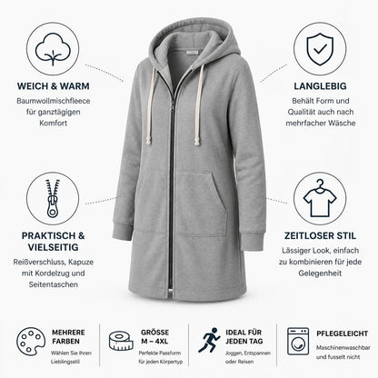 Cotton Blend Fleece Zip-Up Hoodie Tunic