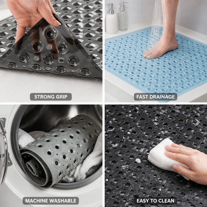 Non-slip Shower Mat with Suction Cups & Quick Drain (Machine Washable)