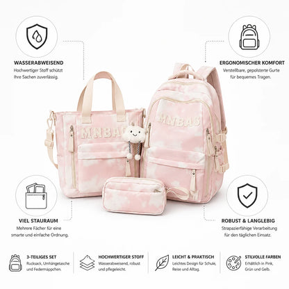 Water-Resistant Padded Strap Travel Backpack Set (3-Piece)
