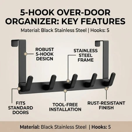 Wall-mounted coat rack 5 hooks stainless steel