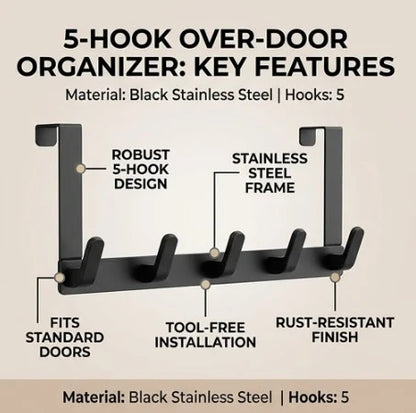 Wall-mounted coat rack 5 hooks stainless steel