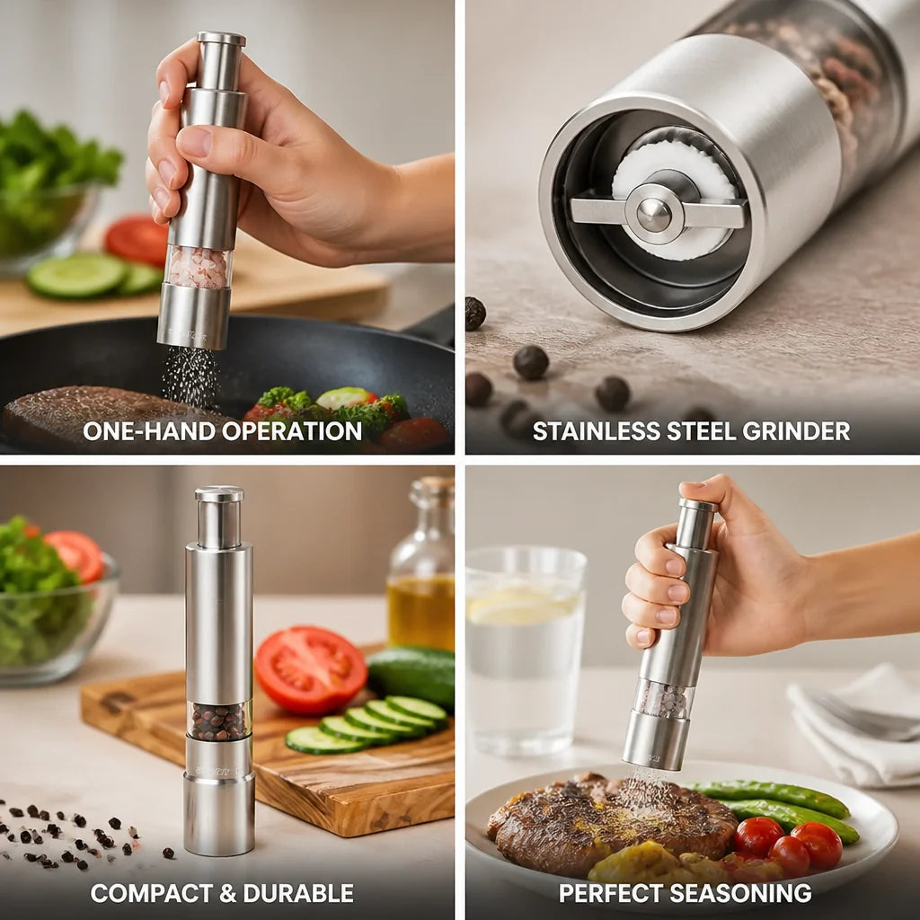 Single-Hand Stainless Steel Salt and Pepper Grinder (Pack of 2)