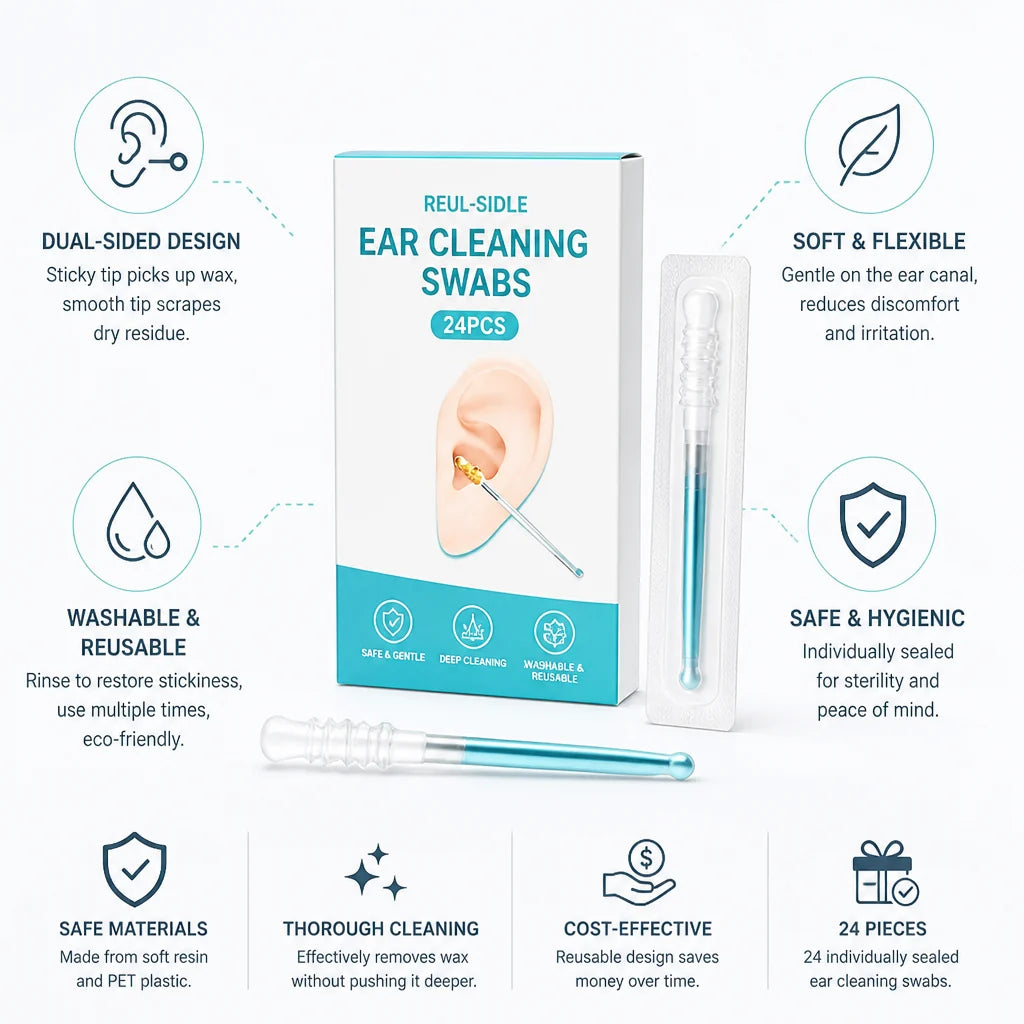 Adhesive, double-sided, reusable ear cleaning sticks (24 pieces)