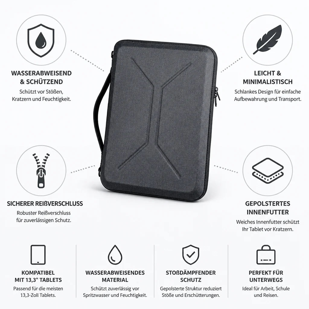 Water-resistant, padded tablet case with zipper (13.3 inch / 33 cm)