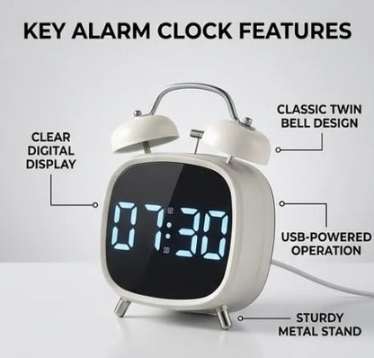 Digital alarm clock with classic twin bell