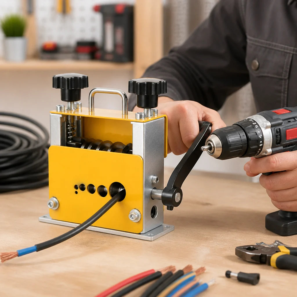 Dual-Mode Crank and Drill Machine Multi-Hole Wire Stripper