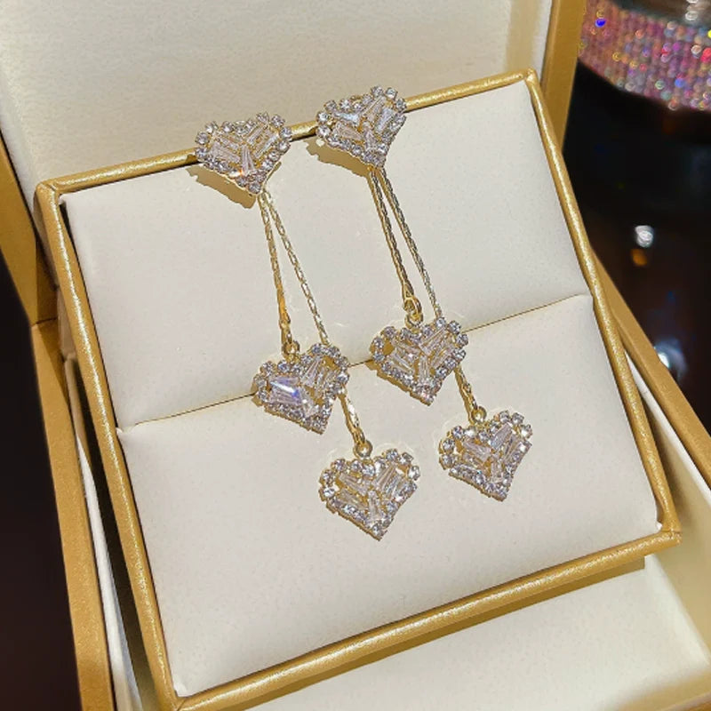 Luna Heart Earrings Gold with Crystals