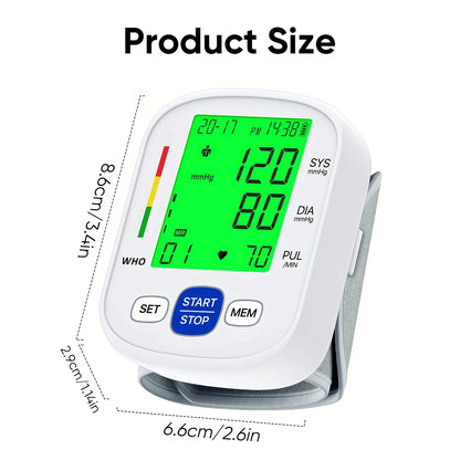 Wrist Blood Pressure Monitor with Backlit Display
