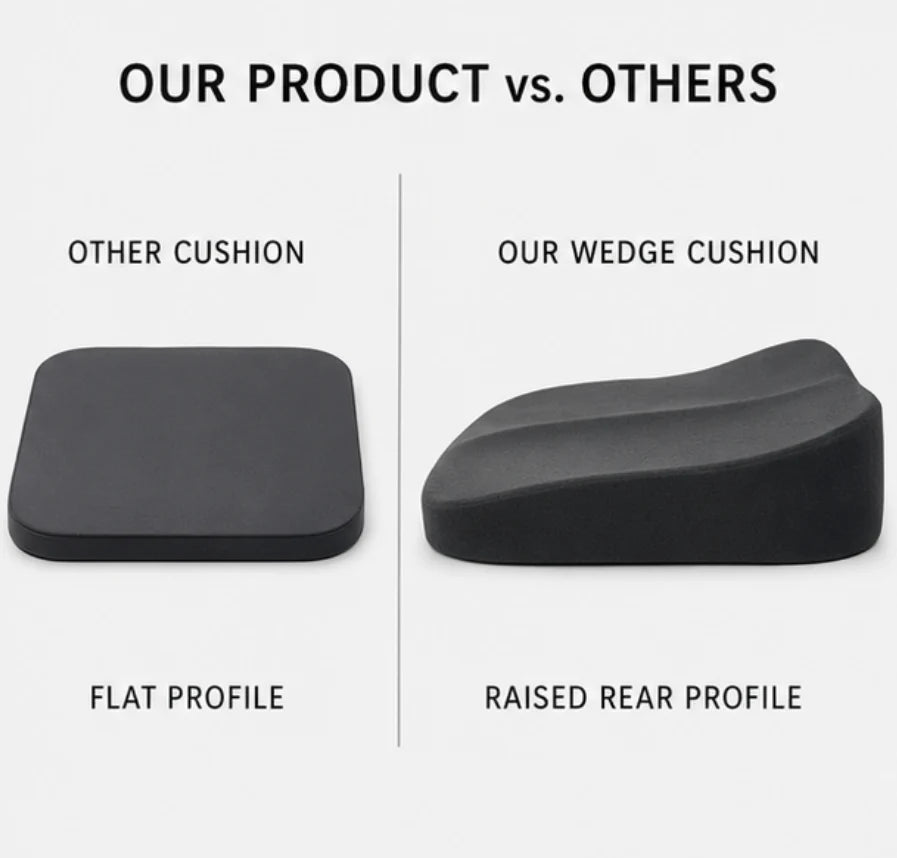 Car seat cushion with wedge shape and memory foam