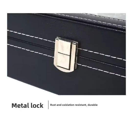 Watch Box 12 Compartments with Glass Lid – Black