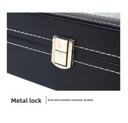 Watch Box 12 Compartments with Glass Lid – Black