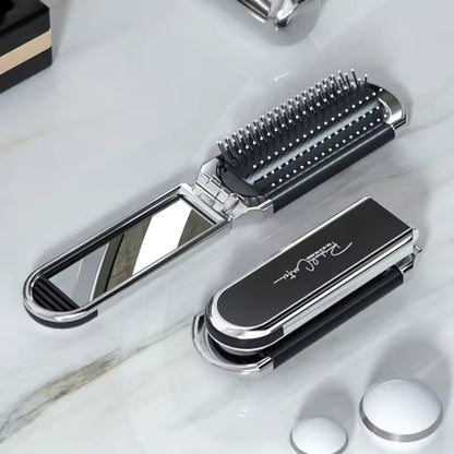 Compact Hairbrush with Built-in Mirror